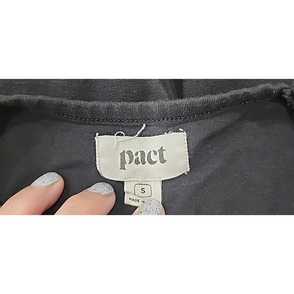 Pact Organic Cotton Blend Black Mini Dress Short Sleeves Pockets Women's Small - Picture 7 of 9